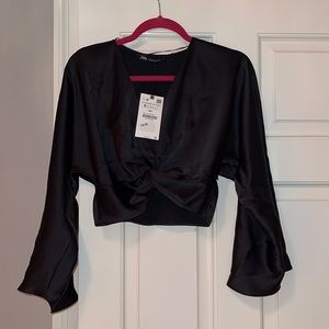 Zara cropped knotted blouse; new with tags